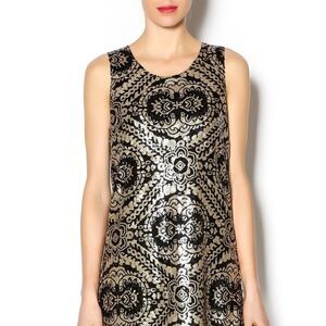 Vintage Honey Punch Gold Black Sequins Dress M